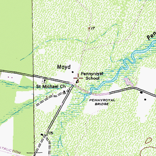 Topographic Map of Pennyroyal School, SC