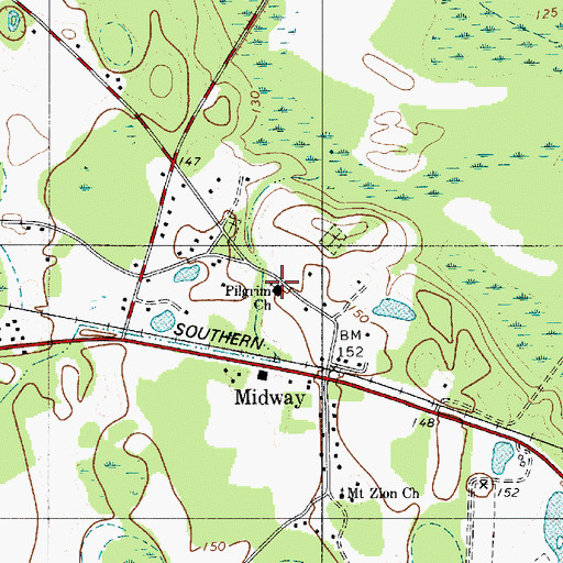 Topographic Map of Pilgrim Baptist Church, SC