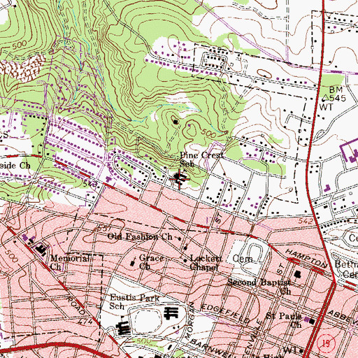 Topographic Map of Pine Crest School, SC