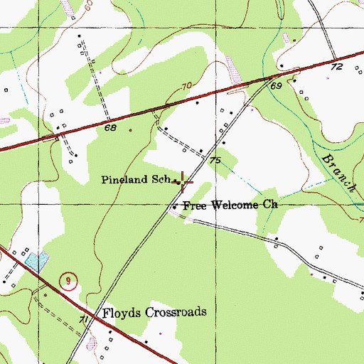 Topographic Map of Pineland School, SC