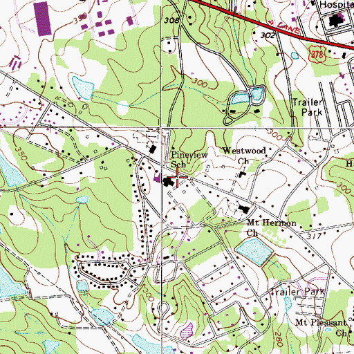 Topographic Map of Pineview School, SC