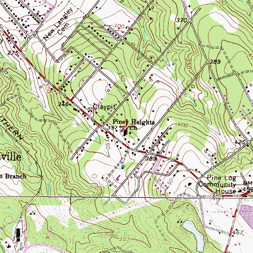 Topographic Map of Piney Heights Church, SC