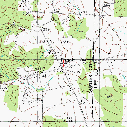 Topographic Map of Pisgah, SC