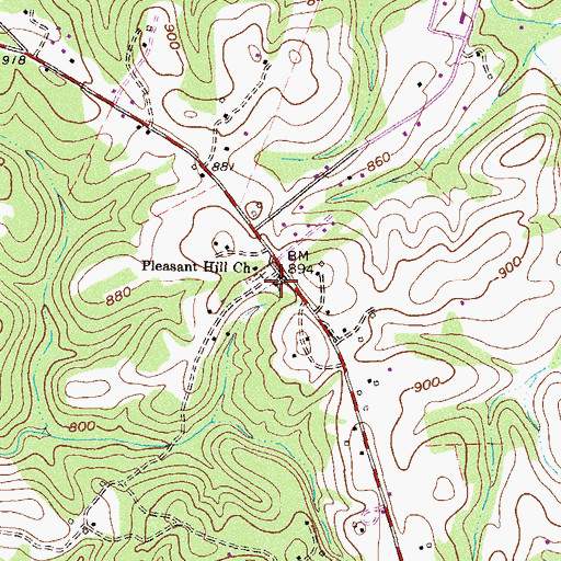 Topographic Map of Pleasant Hill Baptist Church, SC