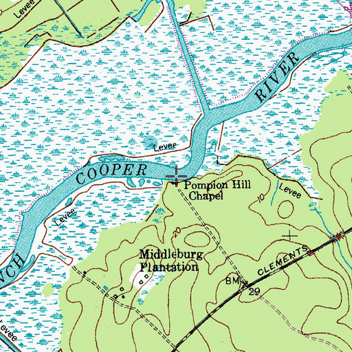 Topographic Map of Pompion Hill Chapel, SC