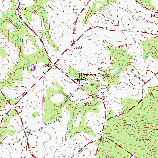 Topographic Map of Praters Creek Baptist Church, SC