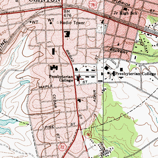 Topographic Map of Presbyterian College, SC