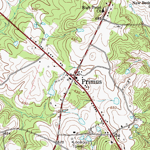 Topographic Map of Primus, SC