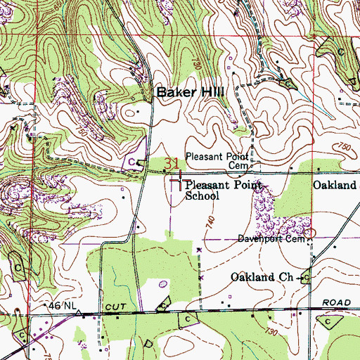 Topographic Map of Pleasant Point School, AL