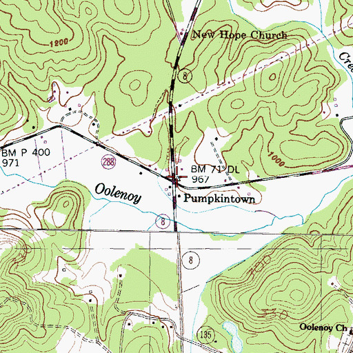 Topographic Map of Pumpkintown, SC