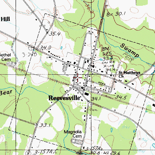 Topographic Map of Reevesville, SC