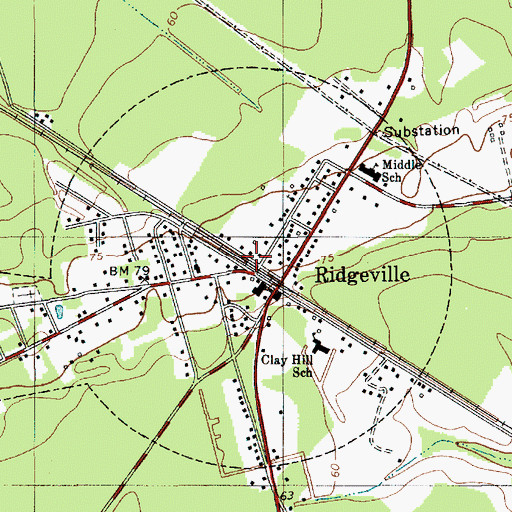 Topographic Map of Ridgeville, SC