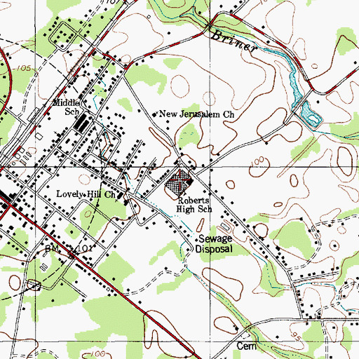 Topographic Map of Holly Hill Roberts High School (historical), SC