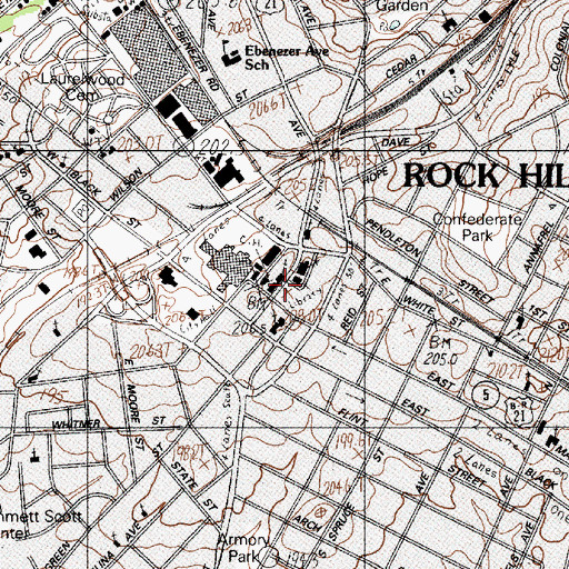 Topographic Map of Rock Hill, SC