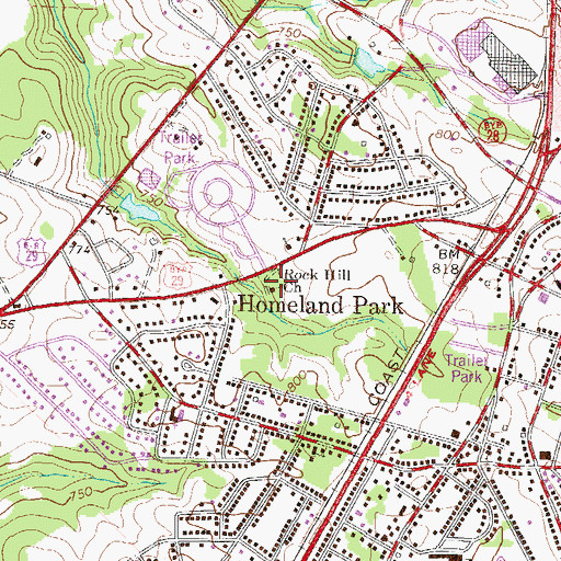 Topographic Map of Rock Hill Baptist Church, SC