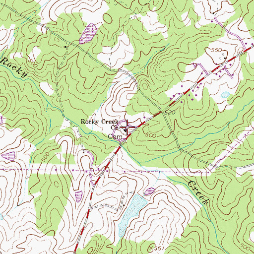Topographic Map of Rocky Creek Church, SC
