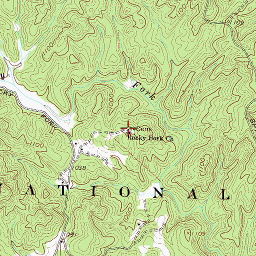 Topographic Map of Rocky Fork Baptist Church, SC