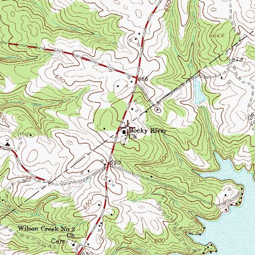 Topographic Map of Rocky River Baptist Church, SC