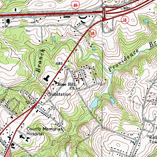Topographic Map of Rose Hill Baptist Church, SC