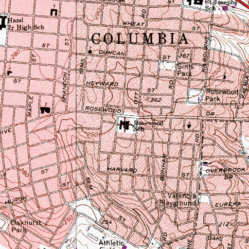 Topographic Map of Rosewood School, SC