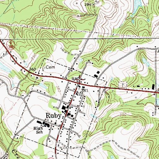 Topographic Map of Ruby, SC