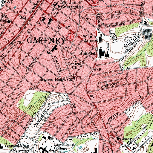 Topographic Map of Sacred Heart Church, SC