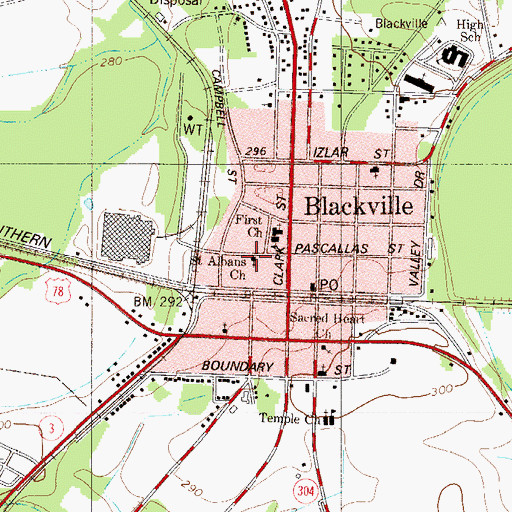 Topographic Map of Saint Albans Church, SC