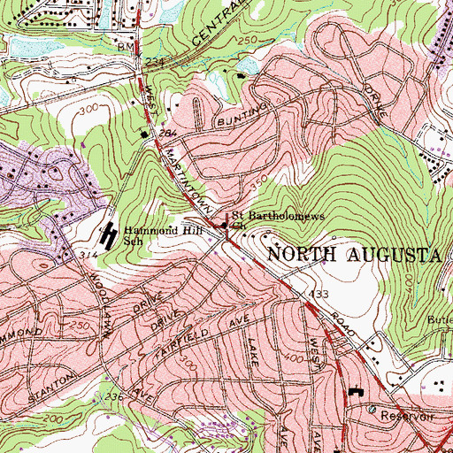 Topographic Map of Saint Bartholomews Church, SC