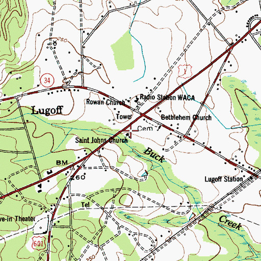 Topographic Map of Saint Johns Church, SC