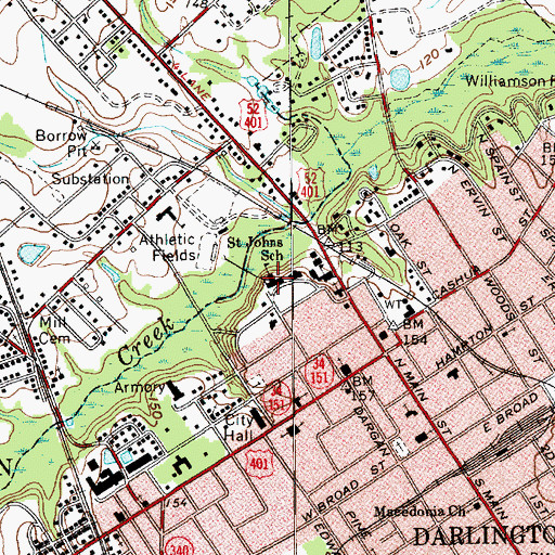 Topographic Map of Saint Johns School, SC