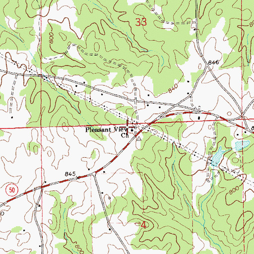 Topographic Map of Pleasant View Church, AL