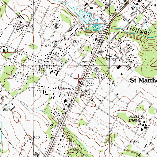 Topographic Map of Saint Matthews, SC