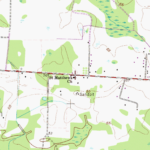 Topographic Map of Saint Matthews Church, SC