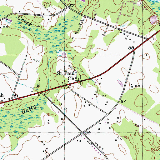 Topographic Map of Saint Paul Church, SC