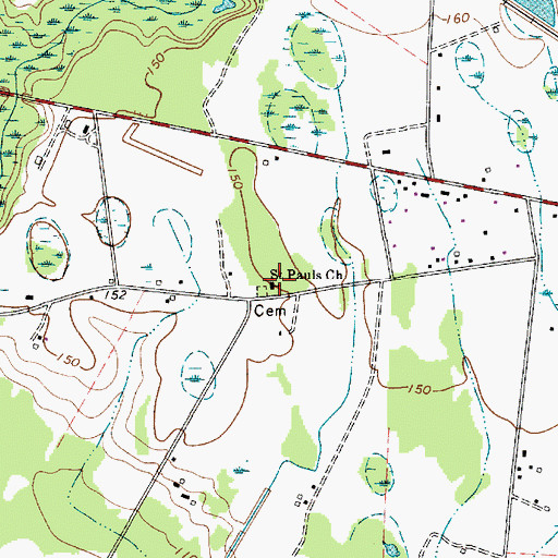Topographic Map of Saint Pauls Church, SC