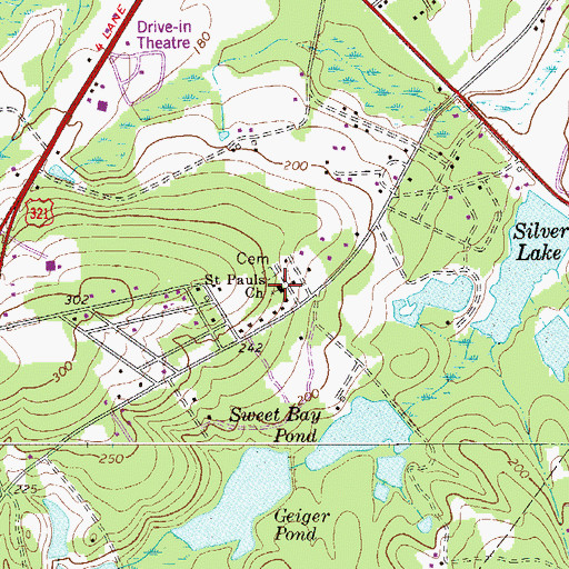 Topographic Map of Saint Pauls Church, SC