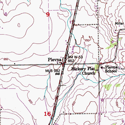 Topographic Map of Plevna, AL