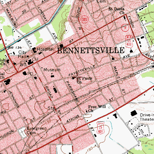 Topographic Map of Saint Pauls Church, SC