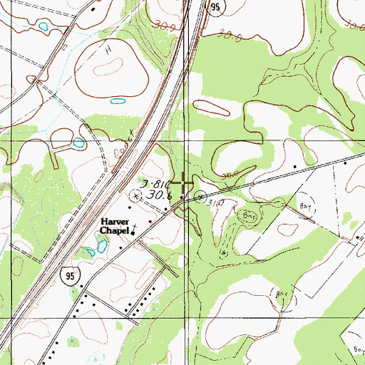 Topographic Map of Harver Chapel, SC