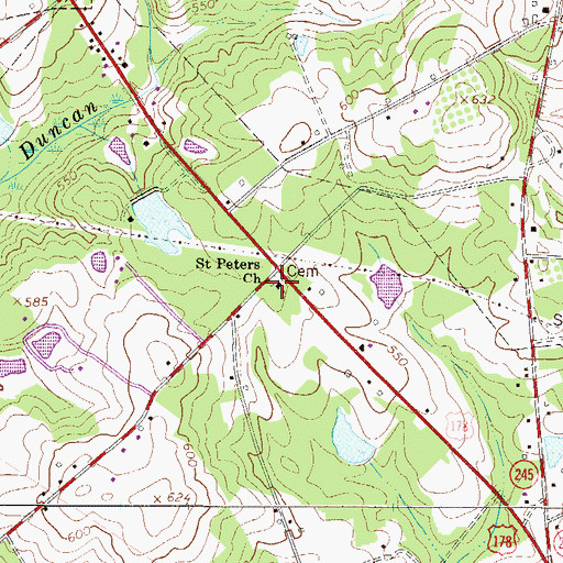 Topographic Map of Saint Peters Lutheran Church, SC