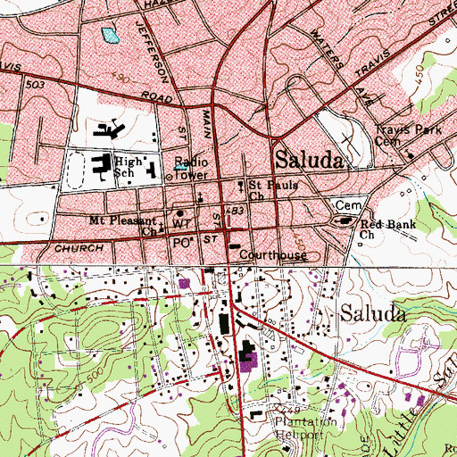 Topographic Map of Saluda, SC
