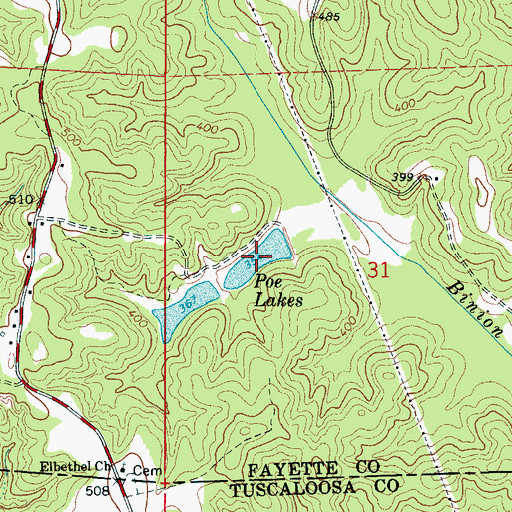 Topographic Map of Poe Lakes, AL