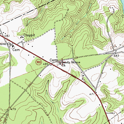 Topographic Map of Sandy Grove Church, SC