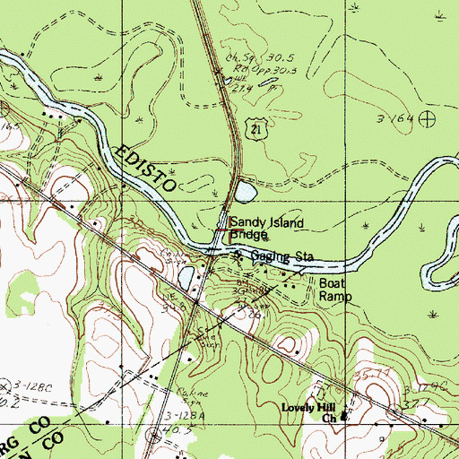 Topographic Map of Sandy Island Bridge, SC