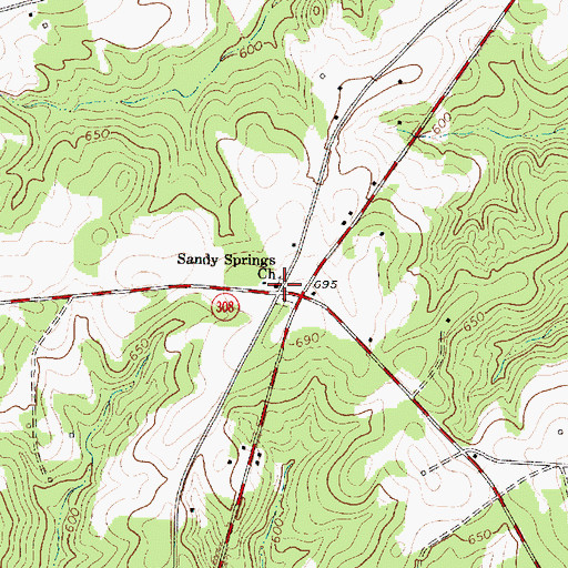 Topographic Map of Sandy Springs Church, SC