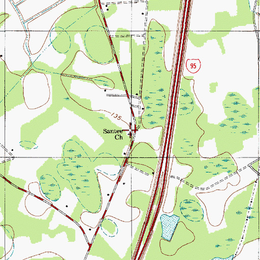 Topographic Map of Santee Baptist Church, SC