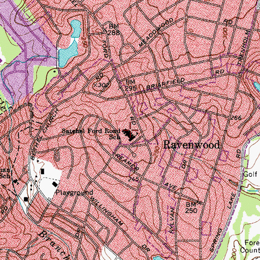 Topographic Map of Satchel Ford Road School, SC