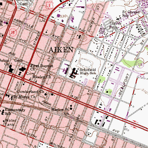 Topographic Map of Schofield High School, SC