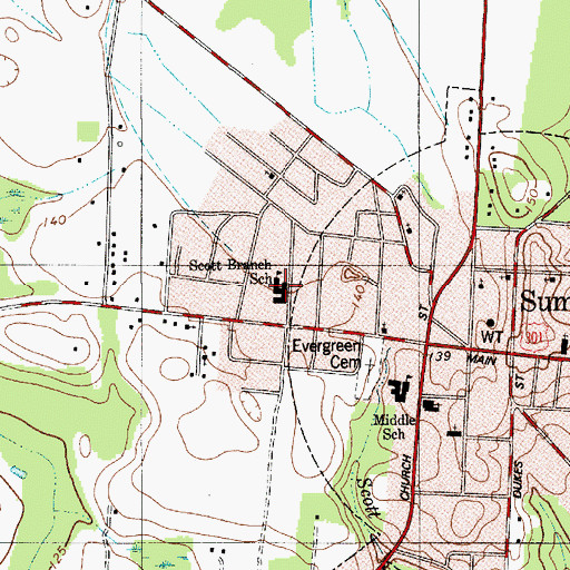Topographic Map of Scott Branch School, SC