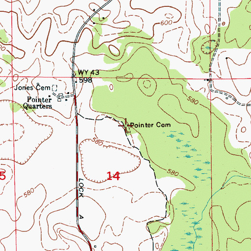 Topographic Map of Pointer Cemetery, AL